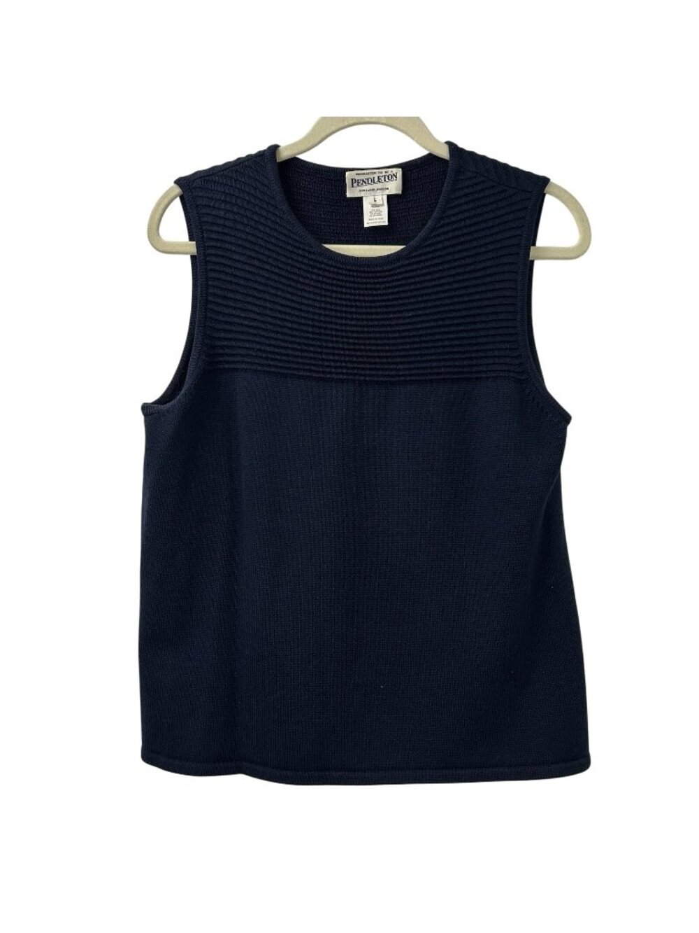 Pendleton Knit Sweater Vest Women’s Large Navy Blue  Silk Blend  Ribbed Texture